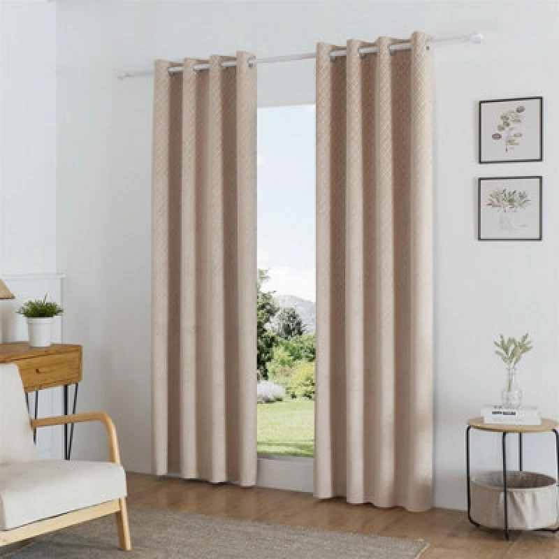 Image of Alan Symonds Temple Velvet Blackout Ring Top Curtains - Beige Beige 90x90 Inch