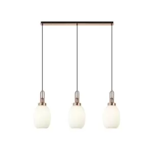 image of Yorktown Linear 3 Light Ceiling Pendant E27 With 20cm Almond Ribbed Glass, Opal Copper, Matt Black