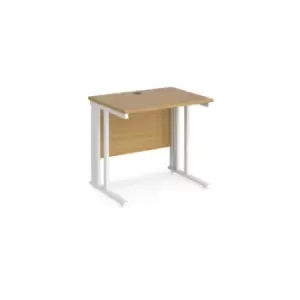 image of Maestro 25 straight desk 800mm x 600mm - white cable managed leg frame and oak top