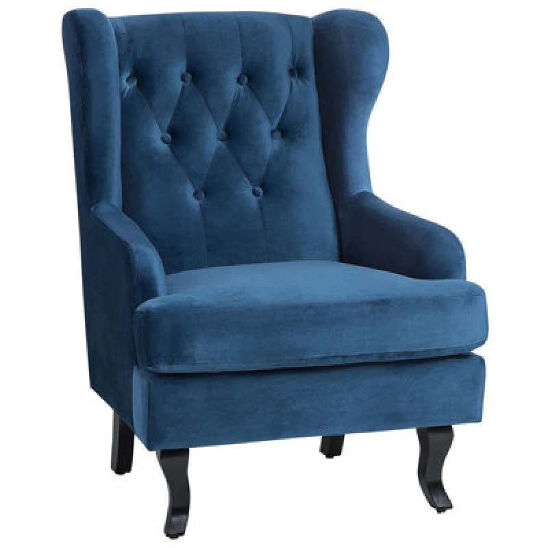 Image of Beliani Wingback Chair Alta Velvet Dark Blue