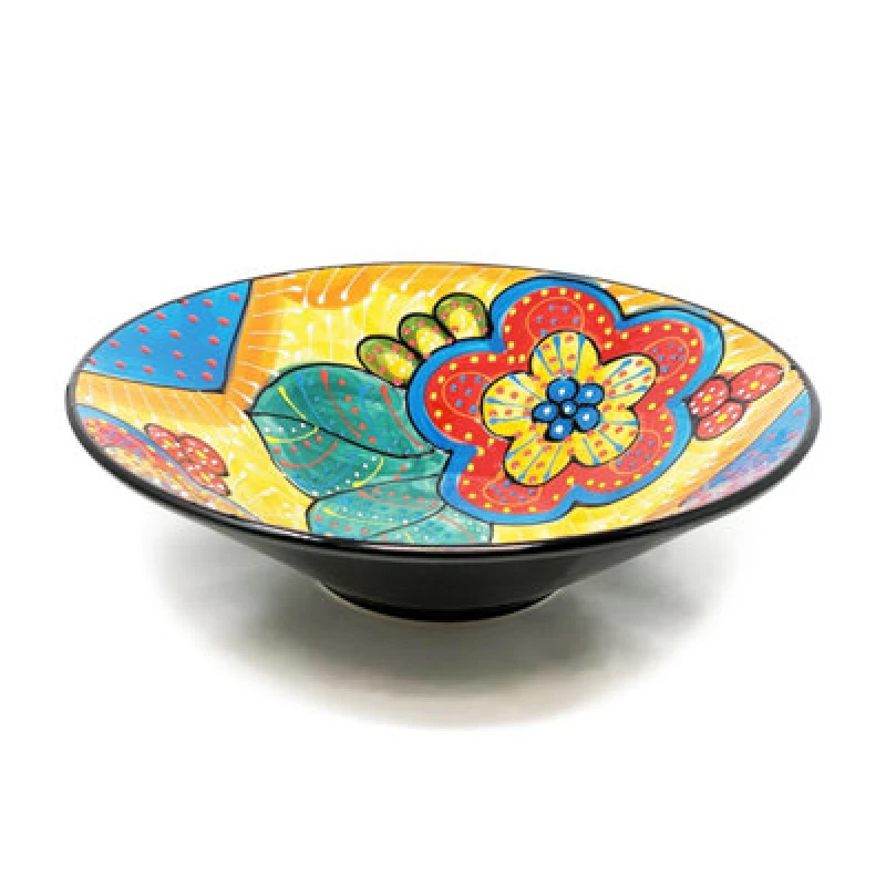 Image of Verano Spanish Ceramics Classic Spanish Hand Painted Kitchen Dining Extra Large Conical Bowl 38cm Red/Yellow Flower Multi