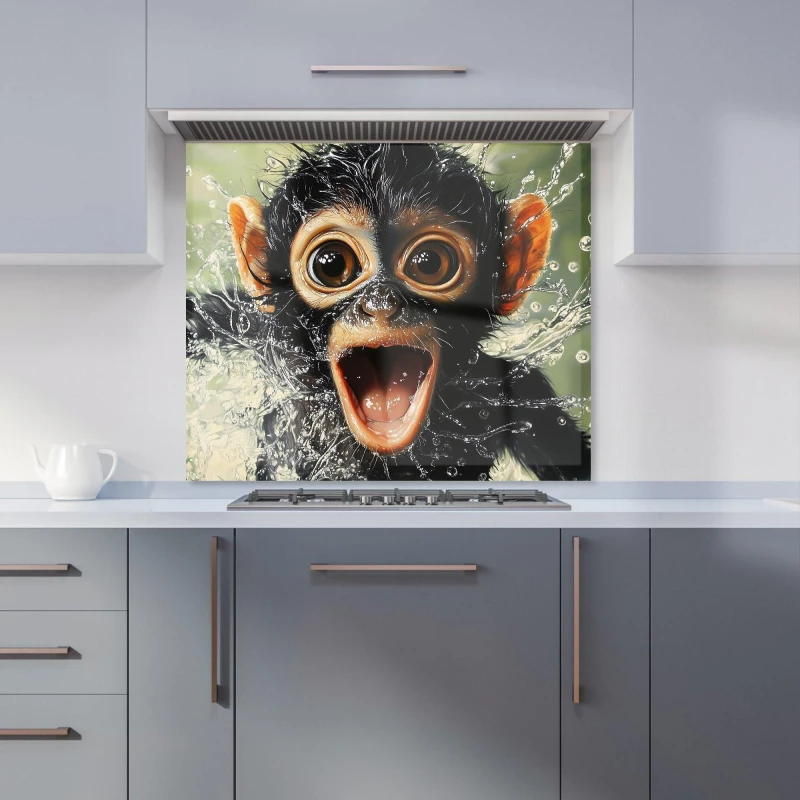 Image of Warren Reed - Designer Excited Monkey in the Water Kitchen Splashback Size: 700mm x 750mm Multicolor Unisex 700mm x 750mm
