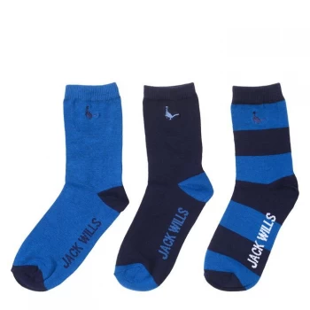 Image of Jack Wills 3 Pack Crew Socks Child Boys - Blue Sapphire