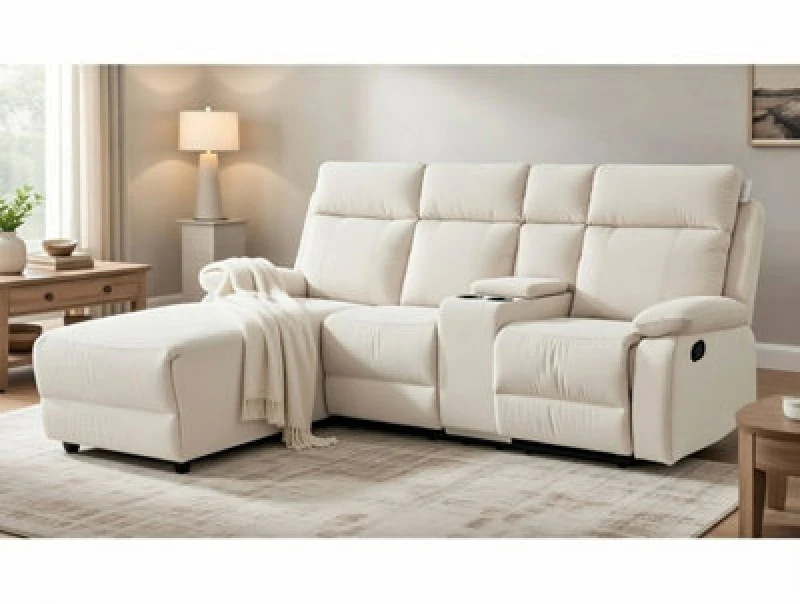 Image of DS Living Sorento Recline Right Hand Corner 3 Seater Fabric Sofa in Cream Cream Unisex