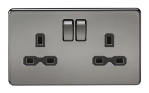 Image of KnightsBridge 2G DP 13A Screwless Black Nickel 230V UK 3 Pin Switched Electric Wall Socket - Black Insert