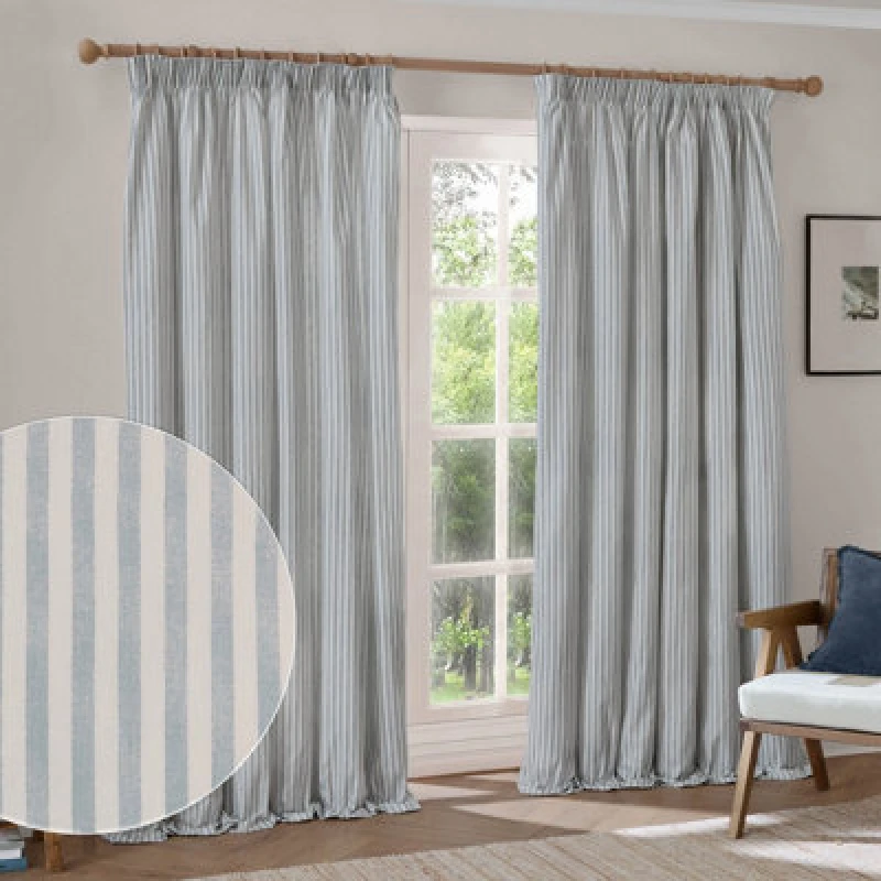 Image of Yard Hebden Striped Cotton Pencil Pleat Curtains, Grey, (W) 229 X (D) 229Cm