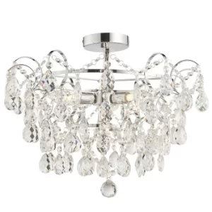 Image of Alisona Elegant Decorative Bathroom Semi Flush 4 Light Chandelier Chrome Plated with Clear Faceted Crystals, IP44