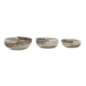 image of Interiors by PH Round Straw Baskets, Black/White, Set Of 3