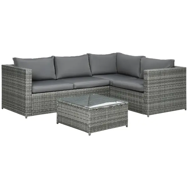 Image of 3 Pieces Rattan Dining Sofa Set Garden Furniture Outdoor with Cushion Loveseat
