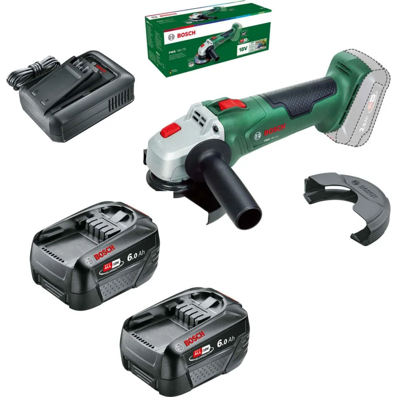 Image of Bosch PWS 18V-70 P4A 18v Cordless Angle Grinder 125mm 2 x 6ah Li-ion Charger No Case PWS 18V-70