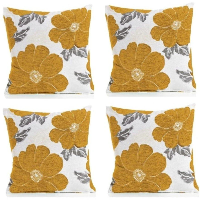 Image of Alan Symonds Poppy Chenille Cushion Set of 4 Ochre unisex 45x45cm
