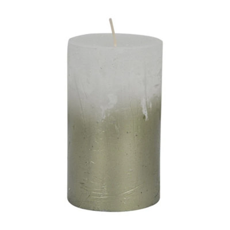 Image of Buttercup Farm Pillar Candle With Metallic Ombre Base - Paraffin - L7 X W7 X H12cm - Olive Green/white
