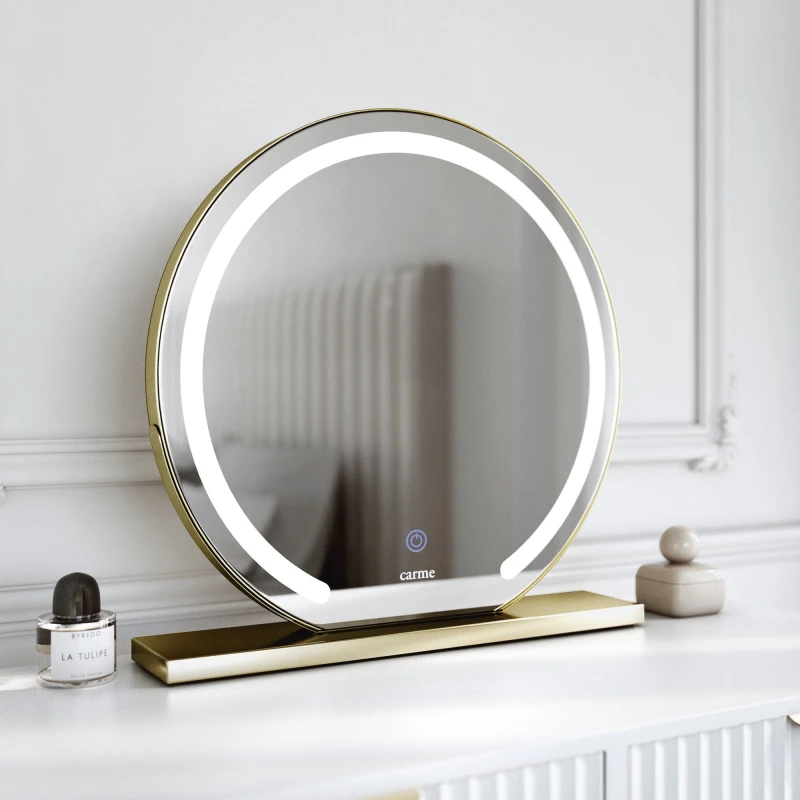 Image of CARME HOME Eden Gold Frameless Touch Sensor LED Light Mirror Gold Unisex
