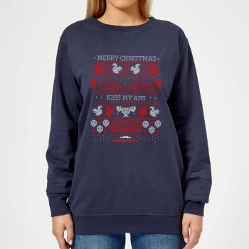 image of National Lampoon Merry Christmas Knit Womens Christmas Sweatshirt - Navy - XXL