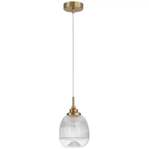 Image of Estevan 15cm Dome Pendant Ceiling Light Satin Gold Metal Clear Glass LED E14 - Merano