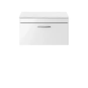 image of Nuie Athena 800 Wall Hung Single Drawer Vanity & Sparkling White Worktop - Gloss White