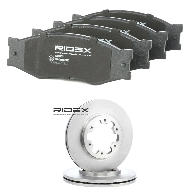 Image of RIDEX 3405B2659 Brake disc and pads set Front Axle, Brake Disc Type: Vented, with acoustic wear warning Brake Set,disc brakes (3405)