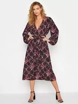 Image of Long Tall Sally Floral Patchwork Wrap Dress - Black, Size 10, Women