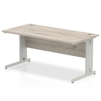 Image of Trexus Rectangular Desk Silver Cable Managed Leg 1600x800mm Grey Oak