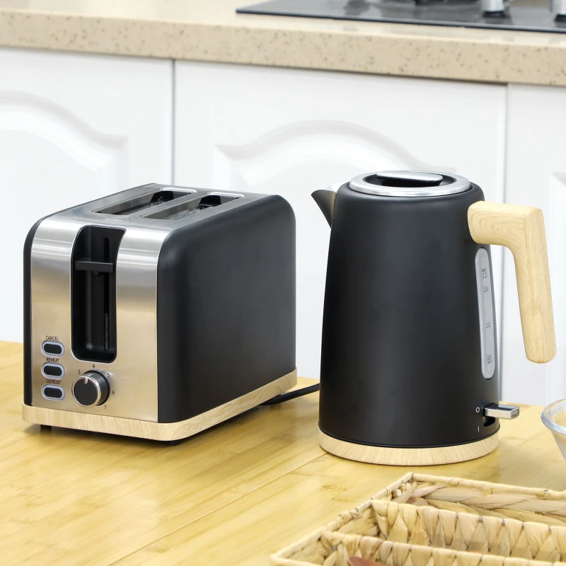 Image of HOMCOM 1.7L Electric Fast Boil Kettle and 2 Slice Toaster Set Black