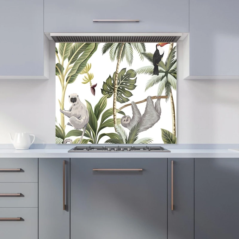 Image of Warren Reed - Designer Tropical Sloths Kitchen Splashback in Green Size: 600mm x 600mm Green Unisex 600mm x 600mm