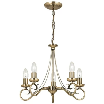 Image of Endon Collection Lighting - Endon Trafford - 5 Light Multi Arm Ceiling Pendant Candle Antique Brass, E14