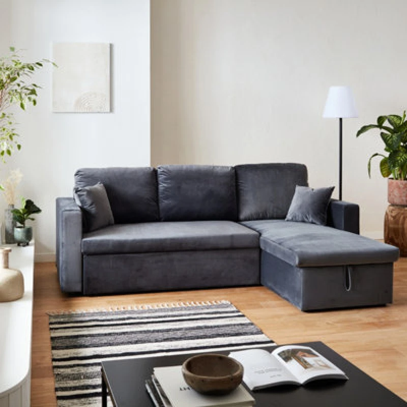 Image of sweeek 3-seater Reversible Corner Sofa Bed With Storage Charcoal
