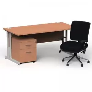 Image of Impulse 1600800 Silver Cant Desk Beech 2 Dr Mobile Ped & Chiro