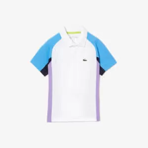 Image of Boys' Lacoste SPORT Regular Fit Mesh Detail Tennis Polo Size 8 yrs White / Blue / Navy Blue / Purple