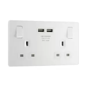 Image of BG Evolve Matt Grey Double Switched 13A Power Socket + 2 X USB (3.1A) - PCDMG22U3B