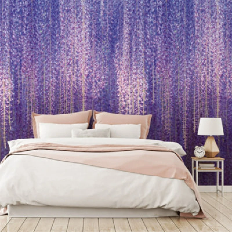 Image of Grandeco Cascading Wisteria Flowers 3 lane repeatable wallpaper Mural 2.8 x 1.59m Purple unisex