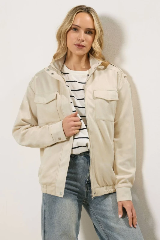 Image of Long Tall Sally Womens Tall Faux Suede Jacket in Cream Size: 20 Cream Female 20