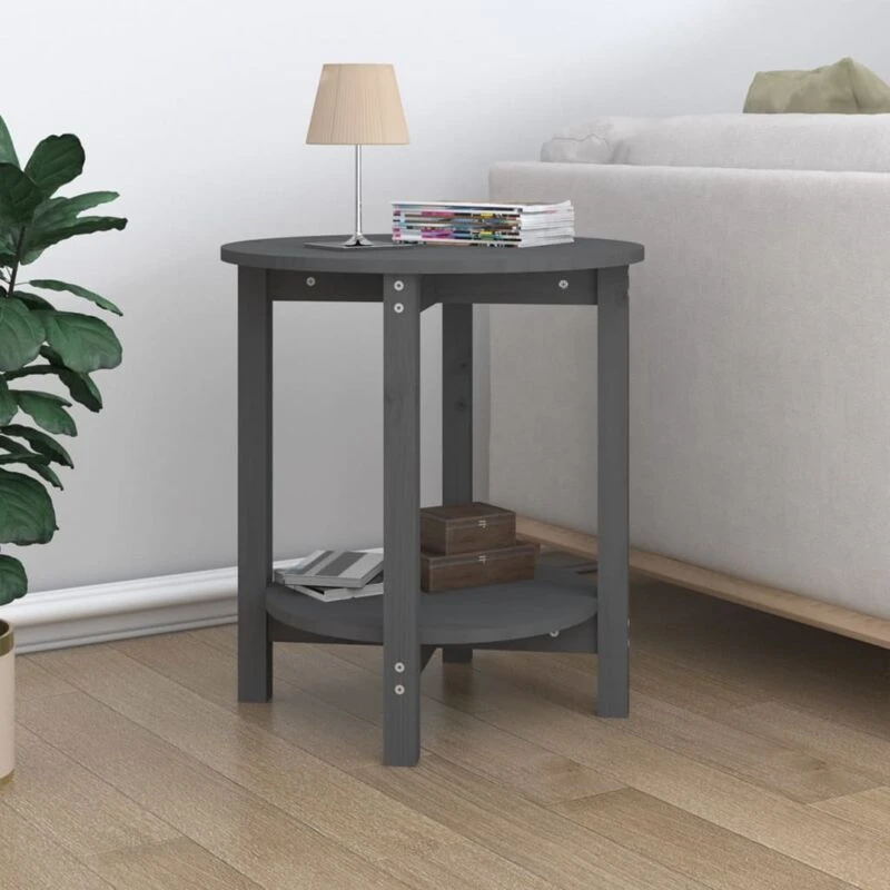 Image of Vidaxl Coffee Table Grey Ø 55X60 Cm Solid Wood Pine, Grey 822354
