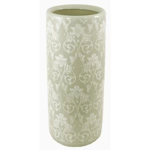 image of Ceramic Embossed Umbrella Stand, Grey/White Floral Design