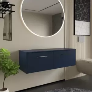 image of Hudson Reed Juno Wall Hung 2-Drawer Vanity Unit with Worktop 1200mm Wide - Electric Blue