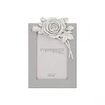 Image of 4" x 6" - Impressions Grey Resin Photo Frame with Rose
