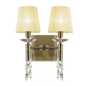Image of Tiffany Wall Lamp Switched 2+2 Light E14+G9, Antique Brass With Cream Shades & Clear Crystal