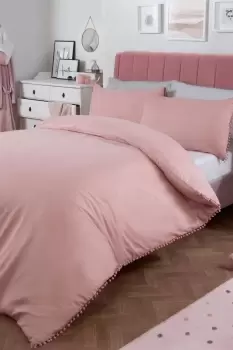 Image of Pom Pom Trim Duvet Cover with Pillowcase Bedding Set