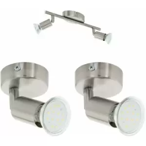 Image of Twin Ceiling Spot Light & 2x Matching Wall Lights Satin Nickel Adjustable Head