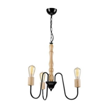 Lamkur Lighting - Norah Industrial Multi Arm Pendant Ceiling Light Black, 3x E27