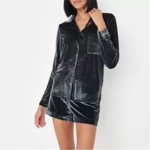 Missguided Velour Shirt and Shorts Pyjama Set - Black