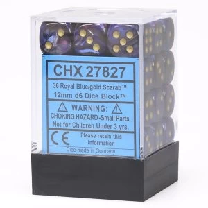 image of Chessex 12mm d6 Dice Block: Scarab Royal Blue/gold