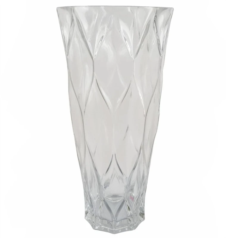Image of Leaf Glass Vase Clear Chunky Ridged Glass Vase 35cm Botanik White
