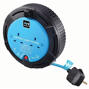 image of Masterplug 2 Socket Small Cassette Reel - Blue 4m 10A