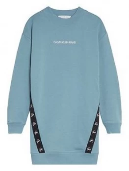 Image of Calvin Klein Jeans Girls Monogram Tape Sweat Dress - Gem Blue