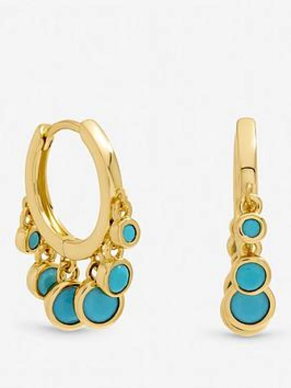 Image of Inicio Womens Gold Plated Multidrop Blue Charm Huggie Earrings - Gift Pouch Gold Female One Size