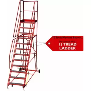 Image of 15 Tread HEAVY DUTY Mobile Warehouse Stairs Anti Slip Steps 4.38m Safety Ladder