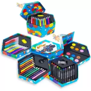 Image of Childrens 52 Pcs Craft Art Artists Set Hexagonal Box Crayons Paints Pens Pencils