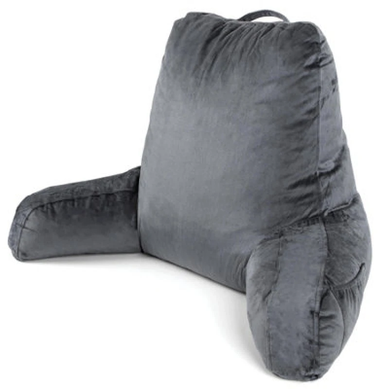 Image of Dreamcatcher Large Grey Reading Pillow, Shredded Memory Foam Cuddle Cuddle Cushion Backrest, Arm Support ,Washable Velvet Cover Grey