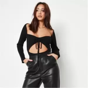 image of Missguided Petite Rib Cut Out Knit Bodysuit - Black